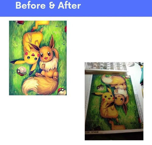 Diamond Painting - 30 x 40 cm| Pikachu & Eevee - Pokemon