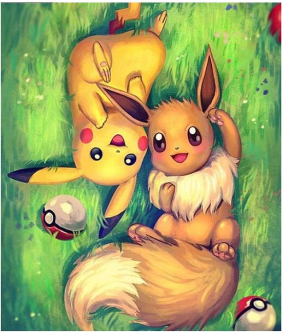 Diamond Painting - 30 x 40 cm| Pikachu & Eevee - Pokemon