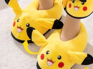 Pokemon Pikachu Ears Moving Cotton Slippers Warm Up Thick Female Bag Heel Cute Going Out Dorm